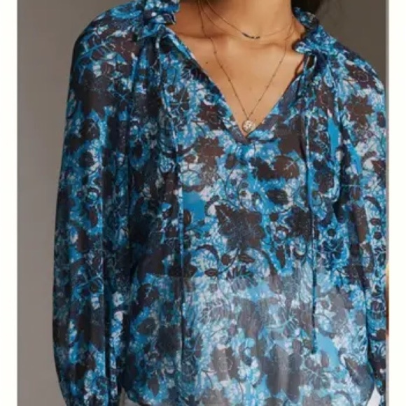 Anthropologie Sheer Print Peasant Blouse - Picture 14 of 14